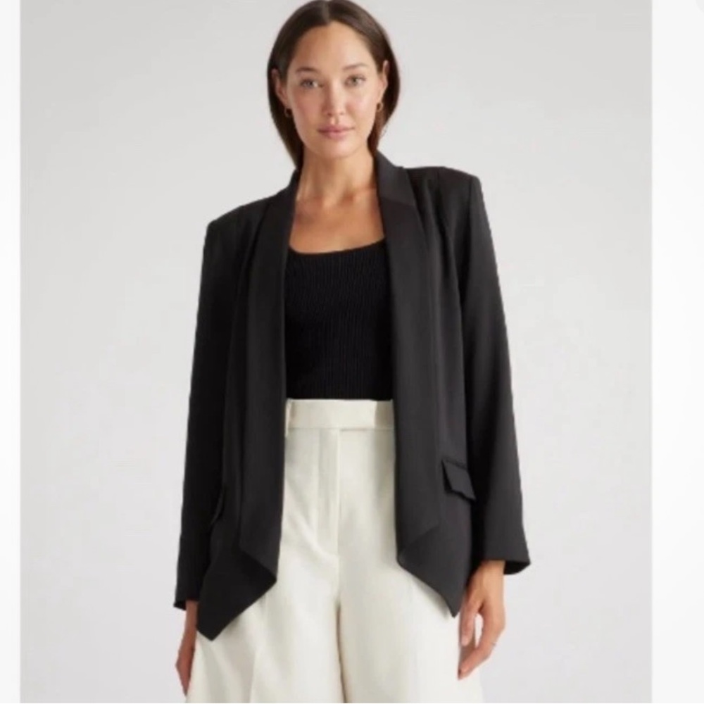 Quince Black Draped Open-Front Blazer
